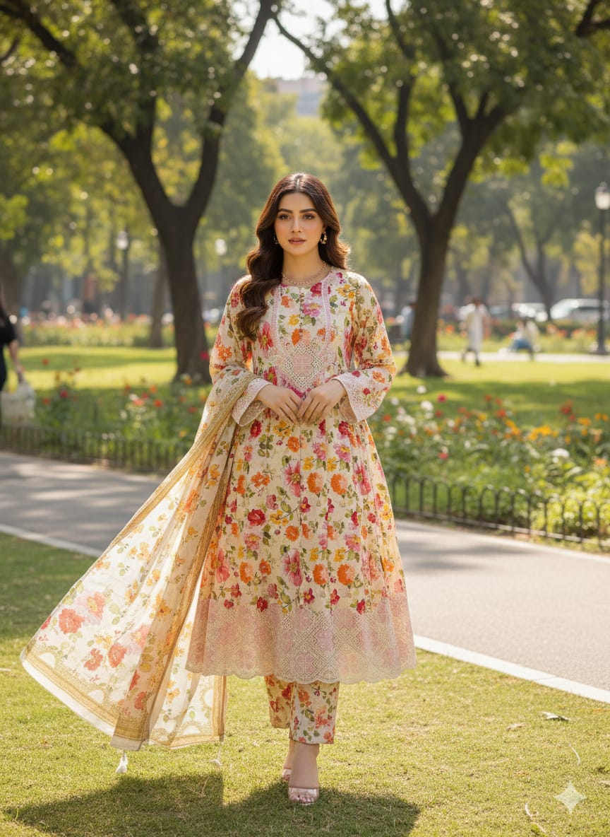 Embroided Long Frock 3 peice