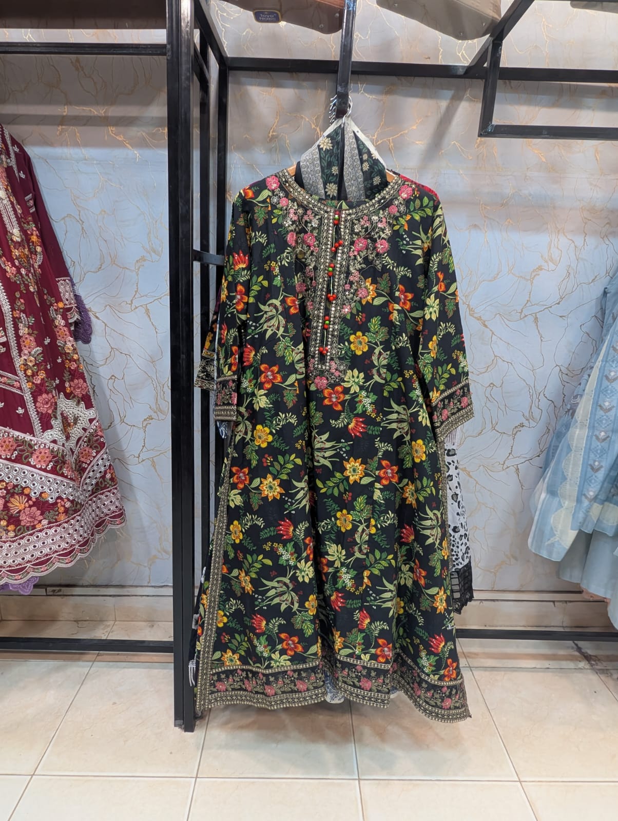 Embroidered frock 3pc