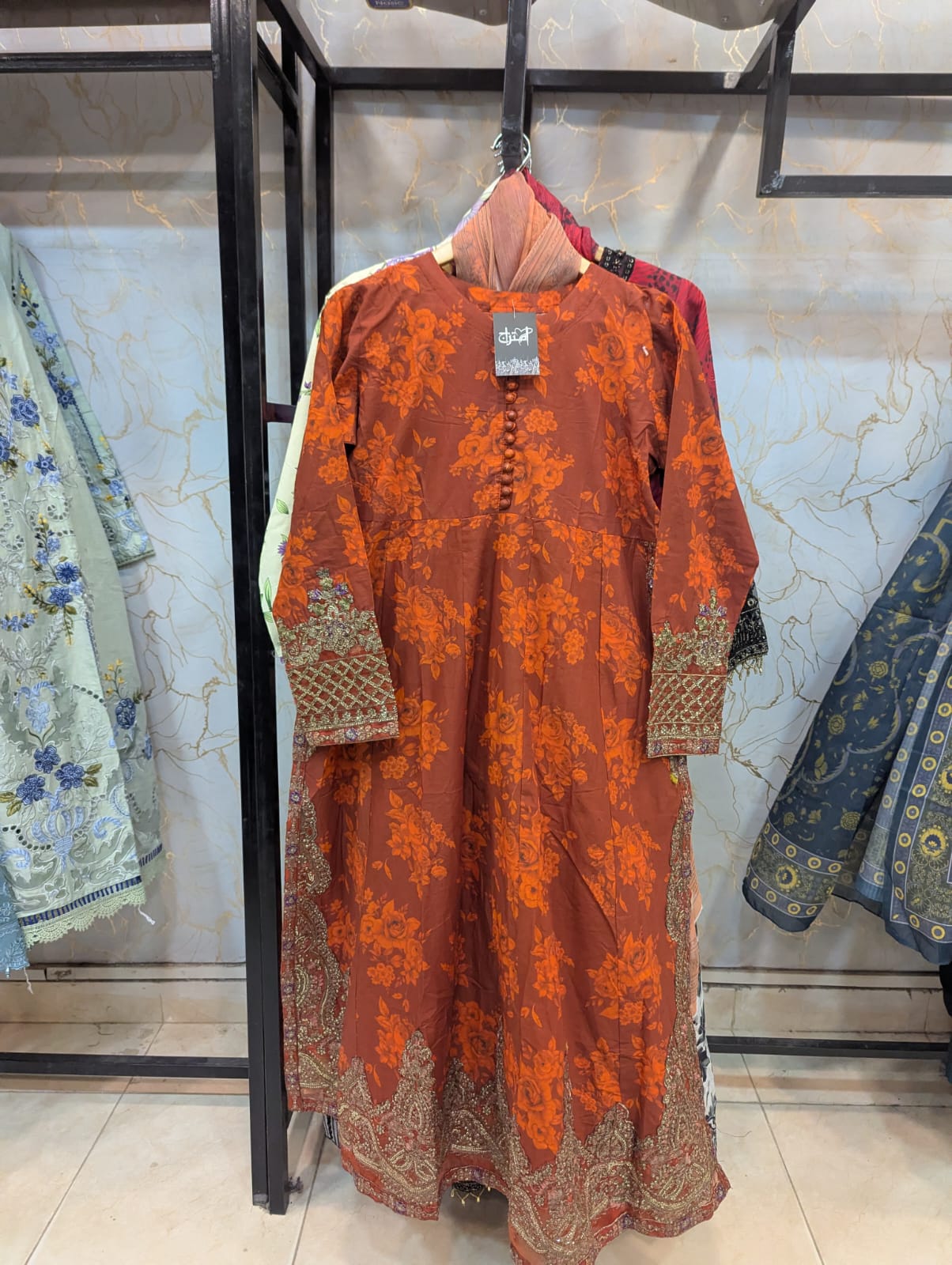 Embroidered frock 3pc