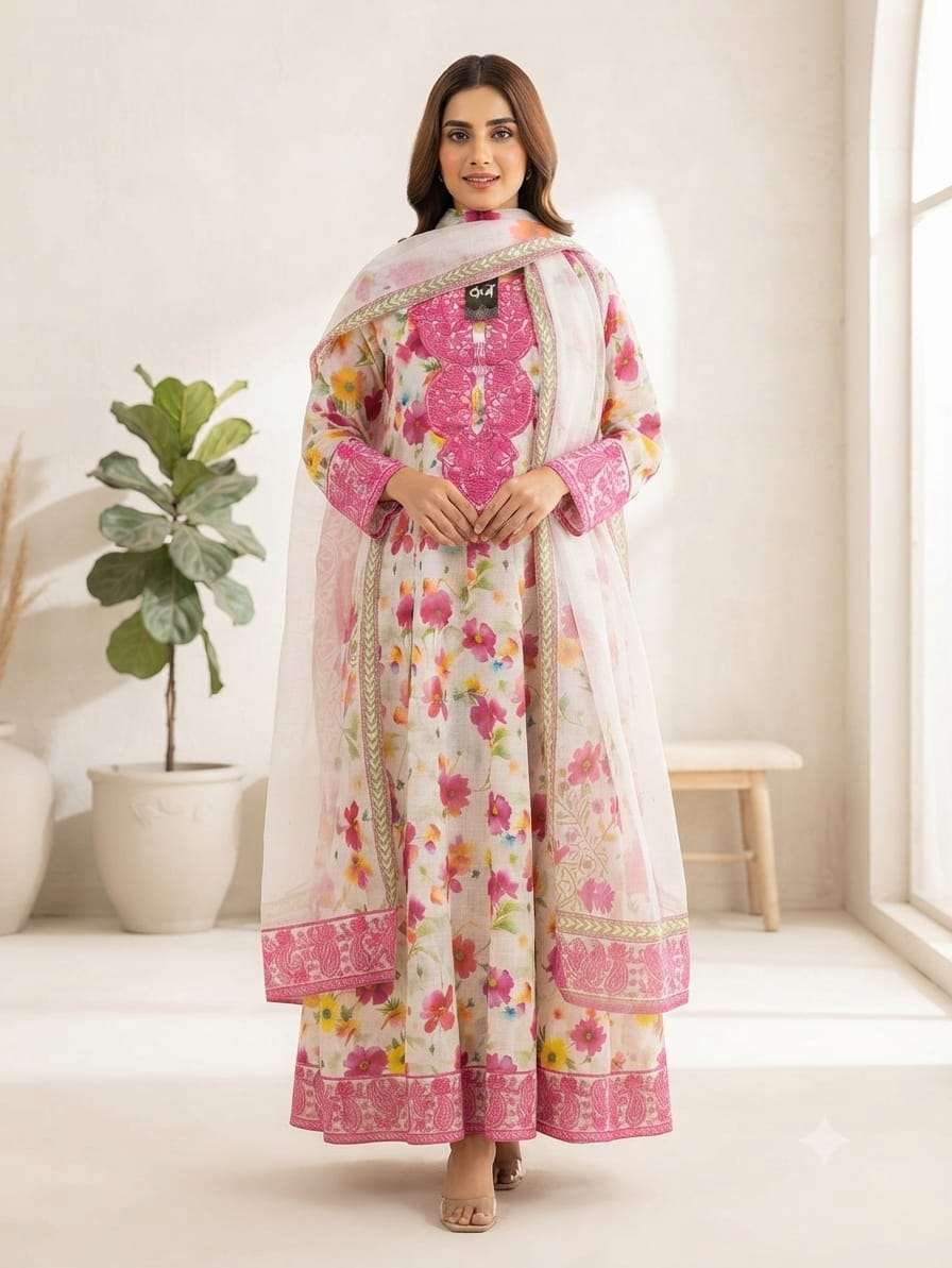 Embroidered frock 3pc