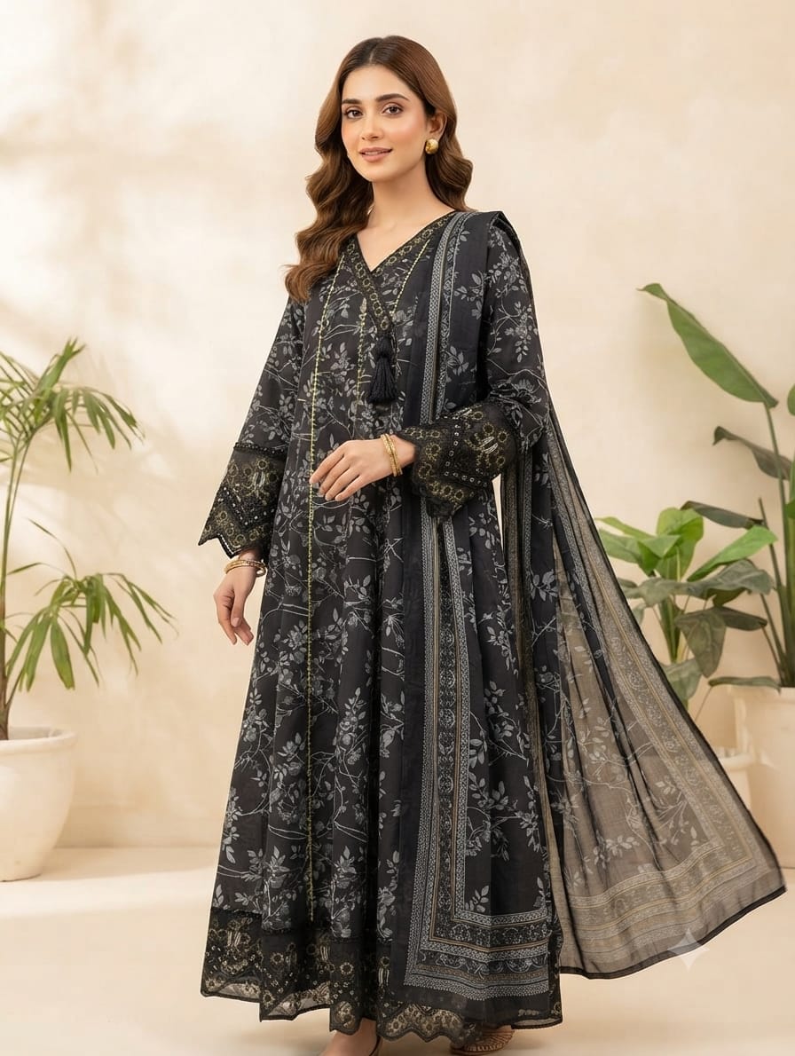 Embroidered Frock 3pc