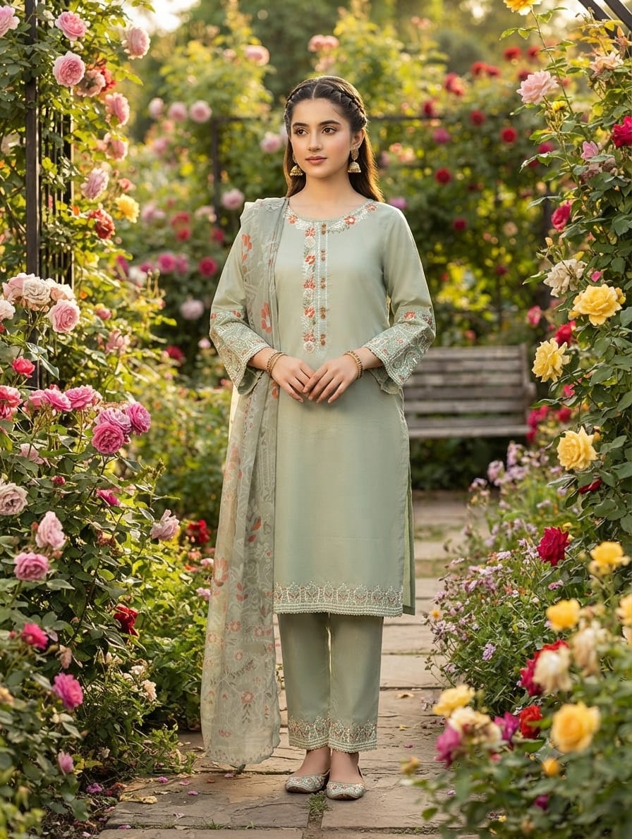 Embroidered 3pc stitch suit