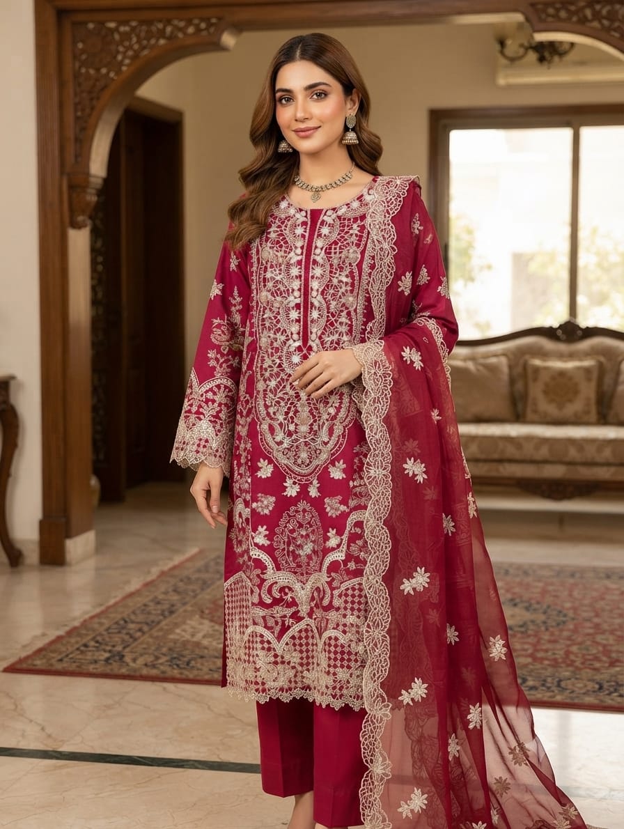 Embroidered Stitch  3pc Suit