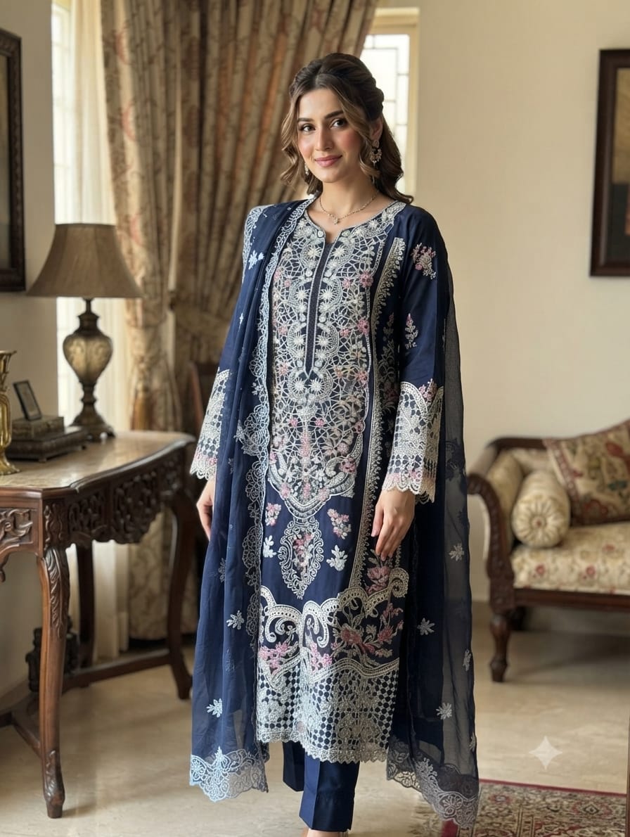 Embroidered Stitch  3pc  Suit
