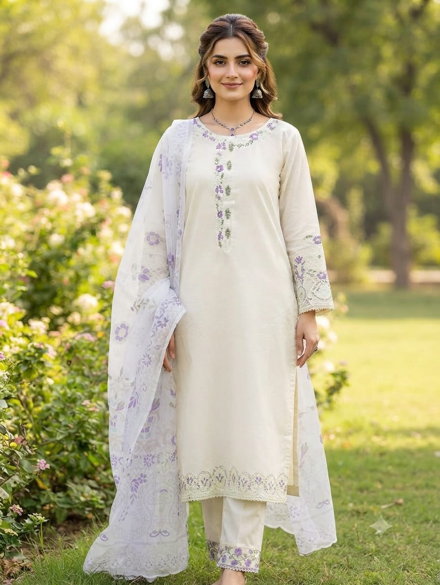 Embroidered Stitch 3pc Suit