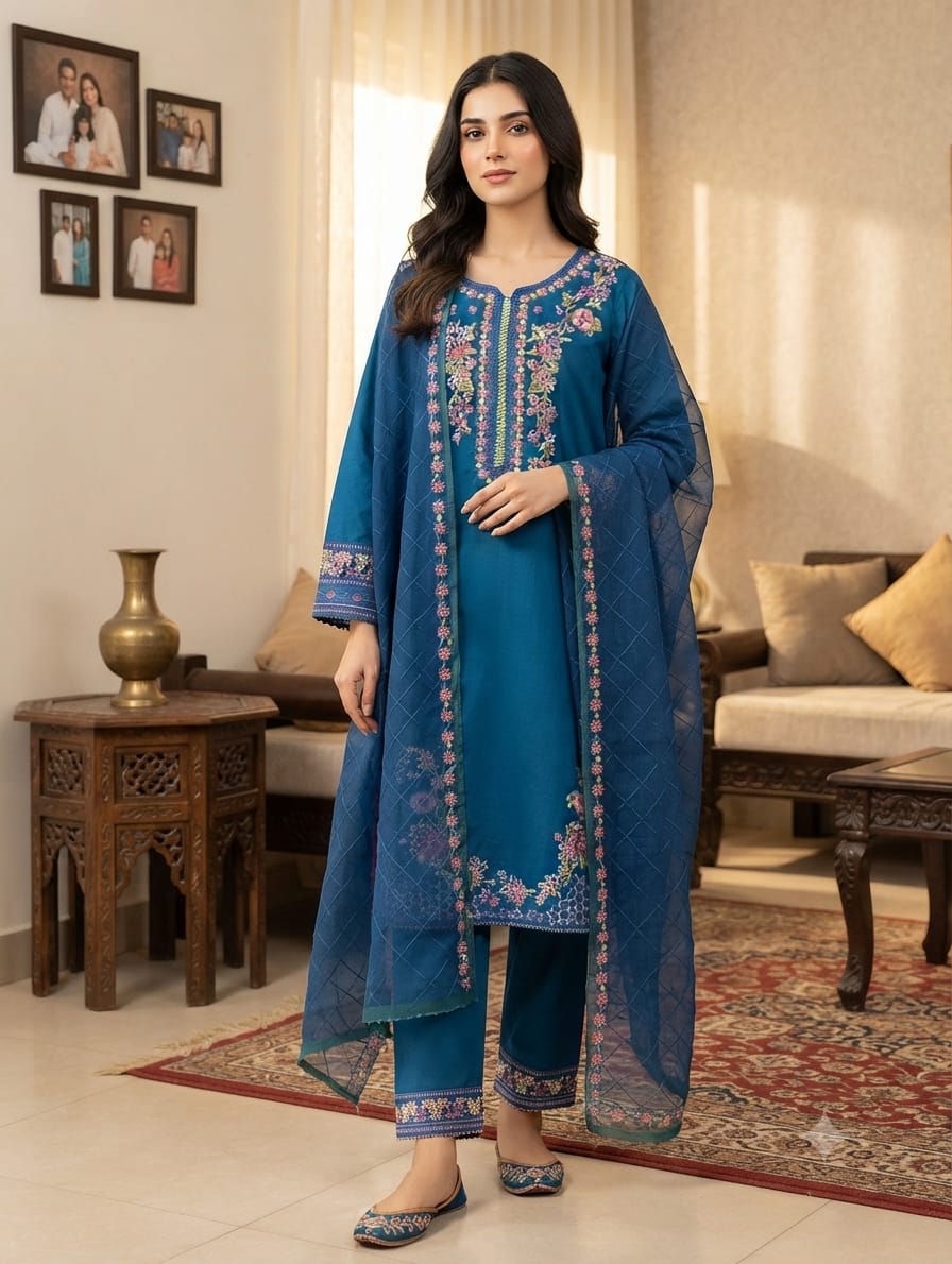 Embroidered Stitch 3pc Suit