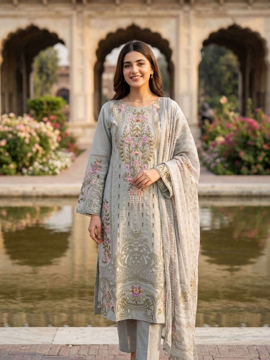 Winter Cotton Embroidered Stitch 3pc
