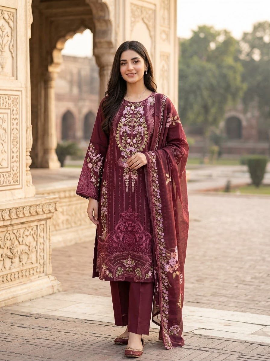 Winter Cotton Embroidered Stitch 3pc