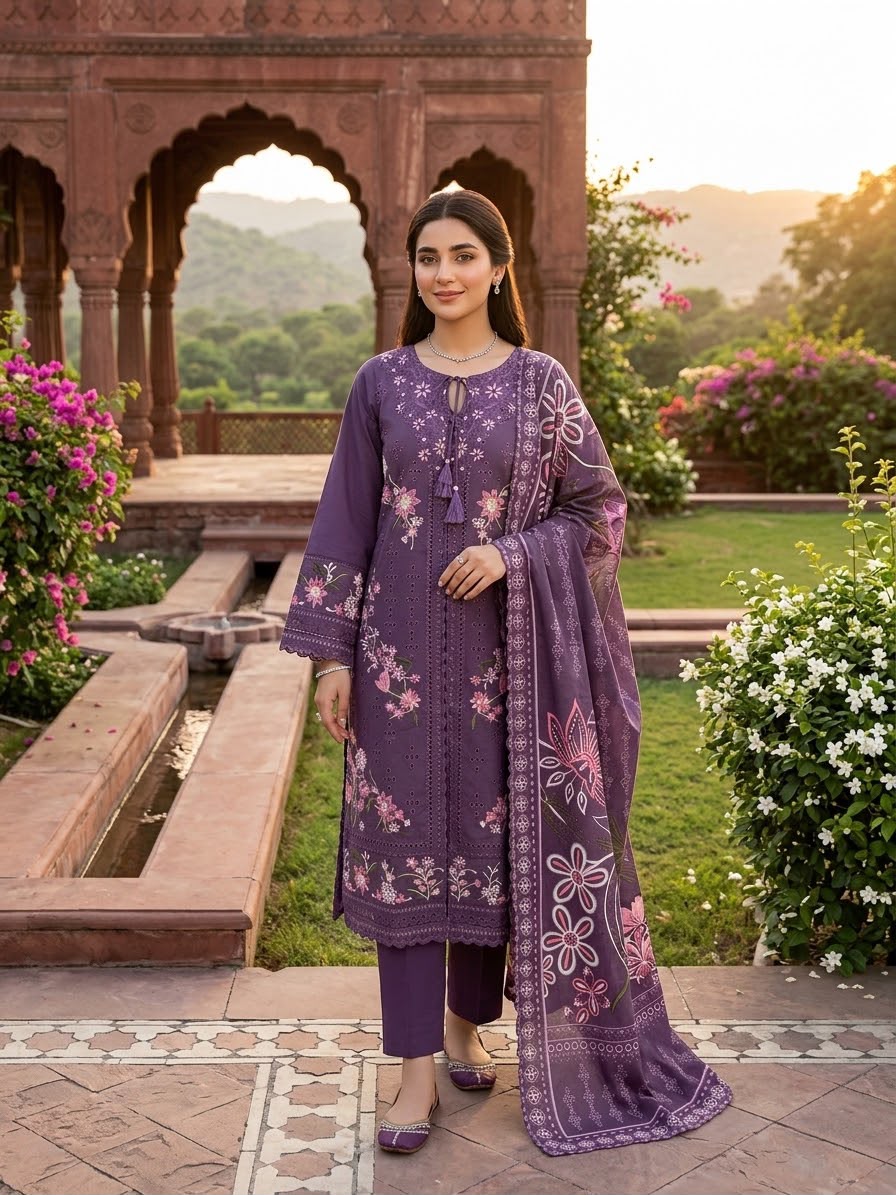 Winter Cotton Embroidered Stitch 3pc