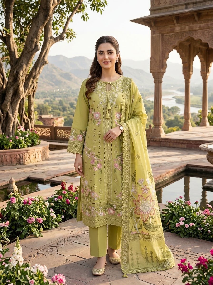 Winter Cotton Embroidered Stitch 3pc