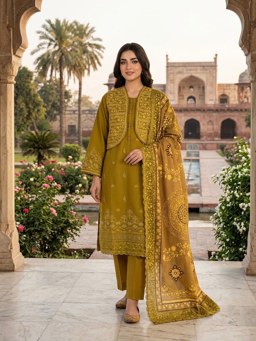 Winter Cotton  Embroidered Stitch 3pc