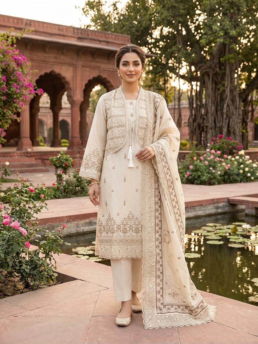 Winter Cotton Embroidered Stitch 3pc