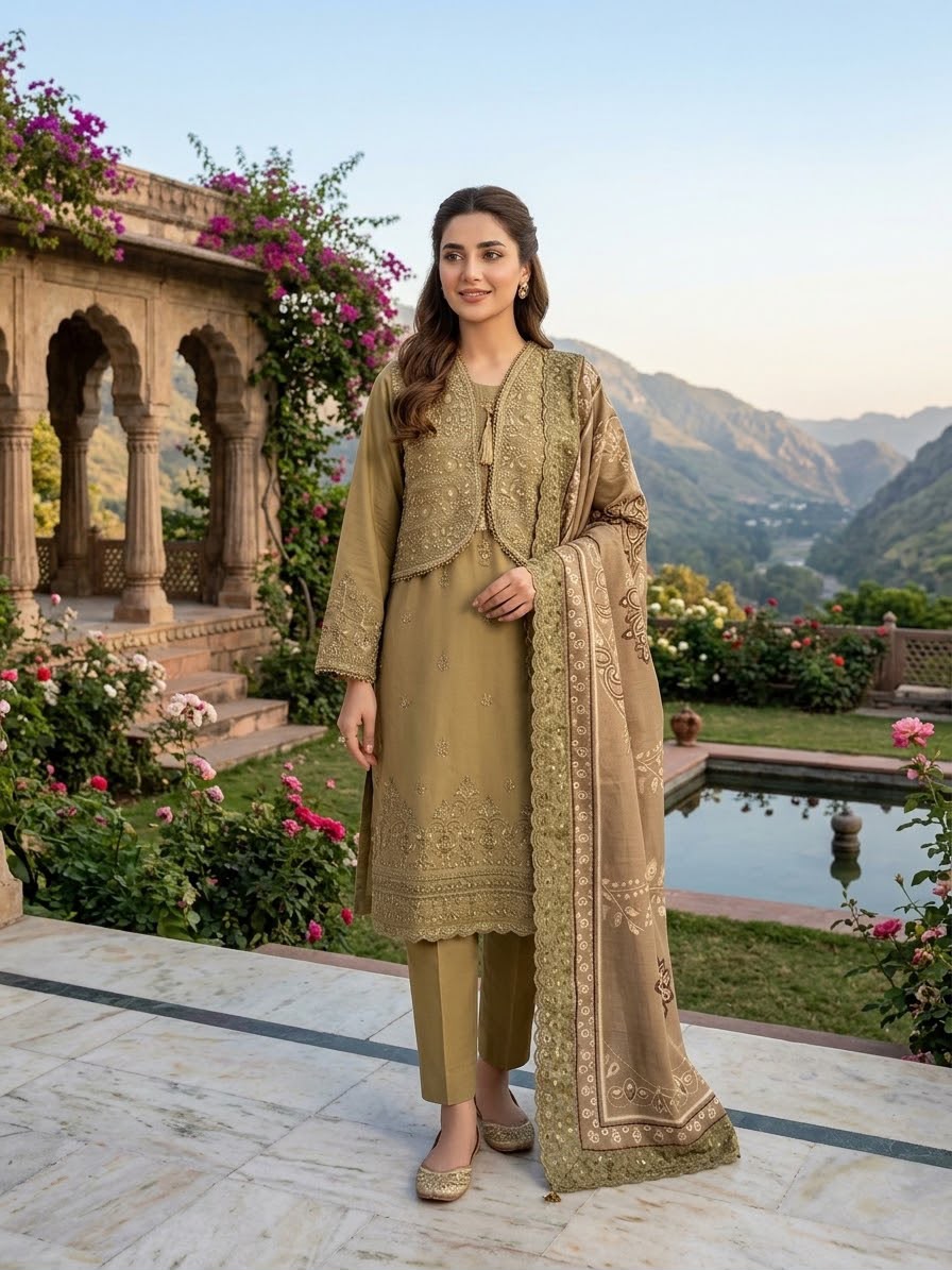 Winter Cotton Embroidered Stitch 3pc
