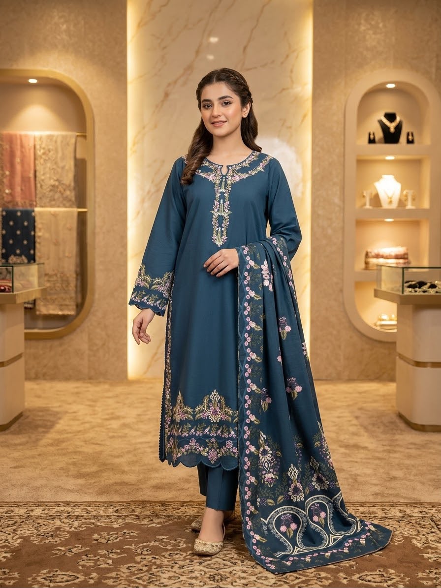 Winter Cotton Embroidered Stitch 3pc