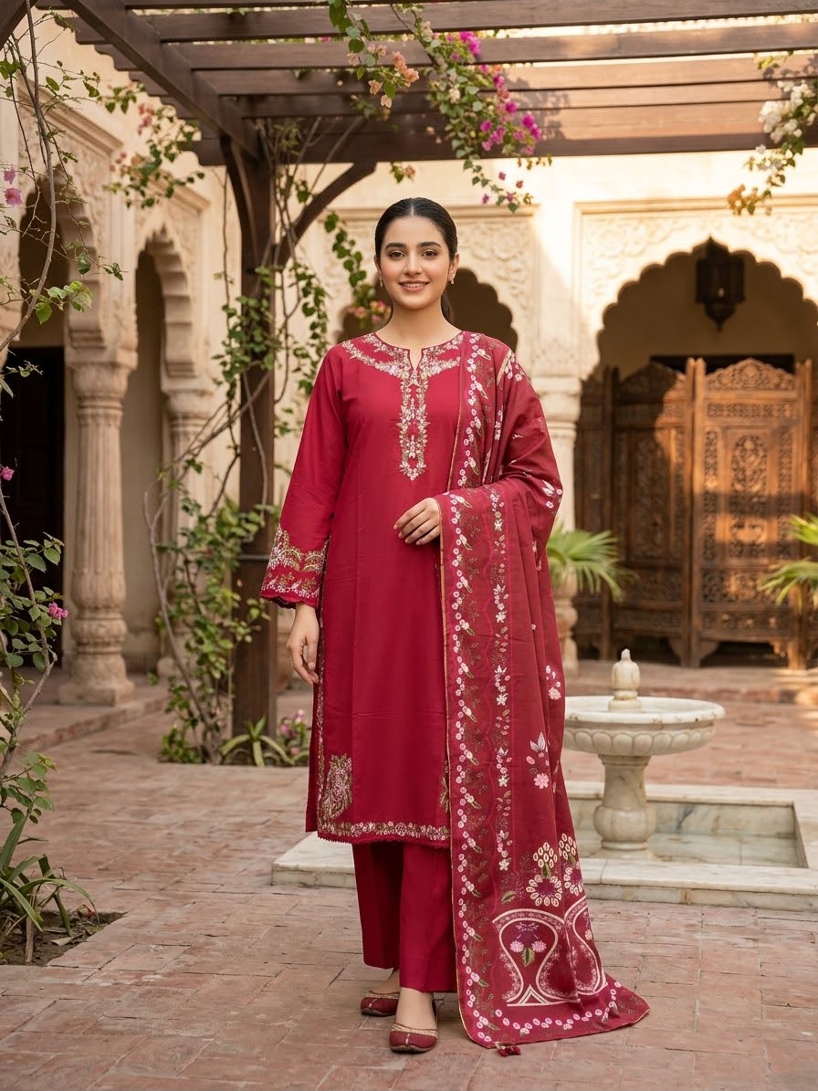 Winter Cotton Embroidered Stitch 3pc