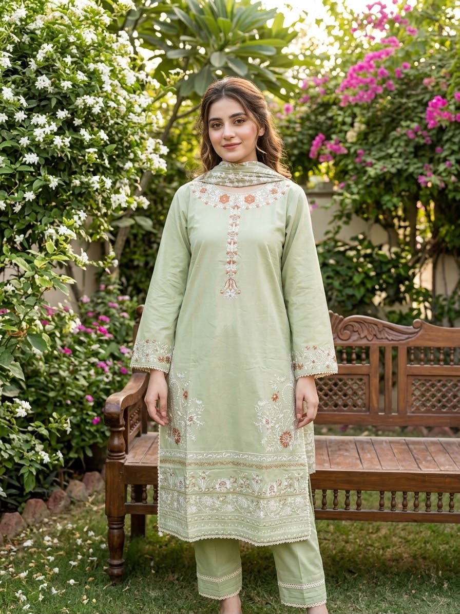 Winter Cotton Embroidered Stitch 3pc