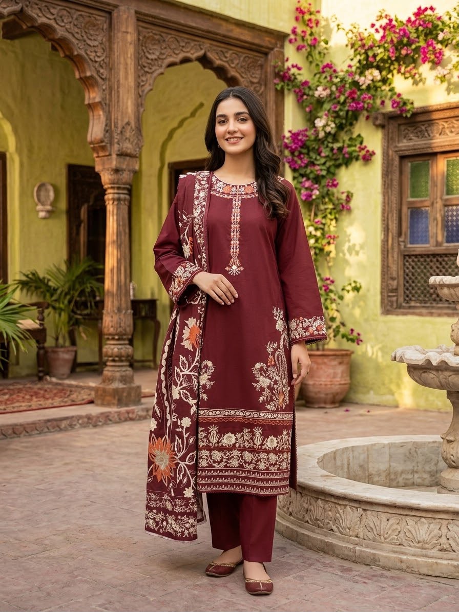 Winter Cotton Embroidered Stitch 3pc