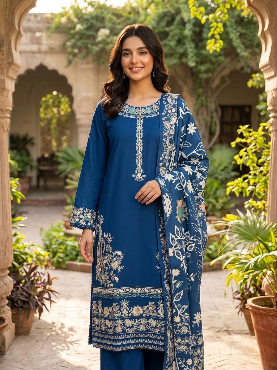 Winter Cotton Embroidered Stitch 3pc