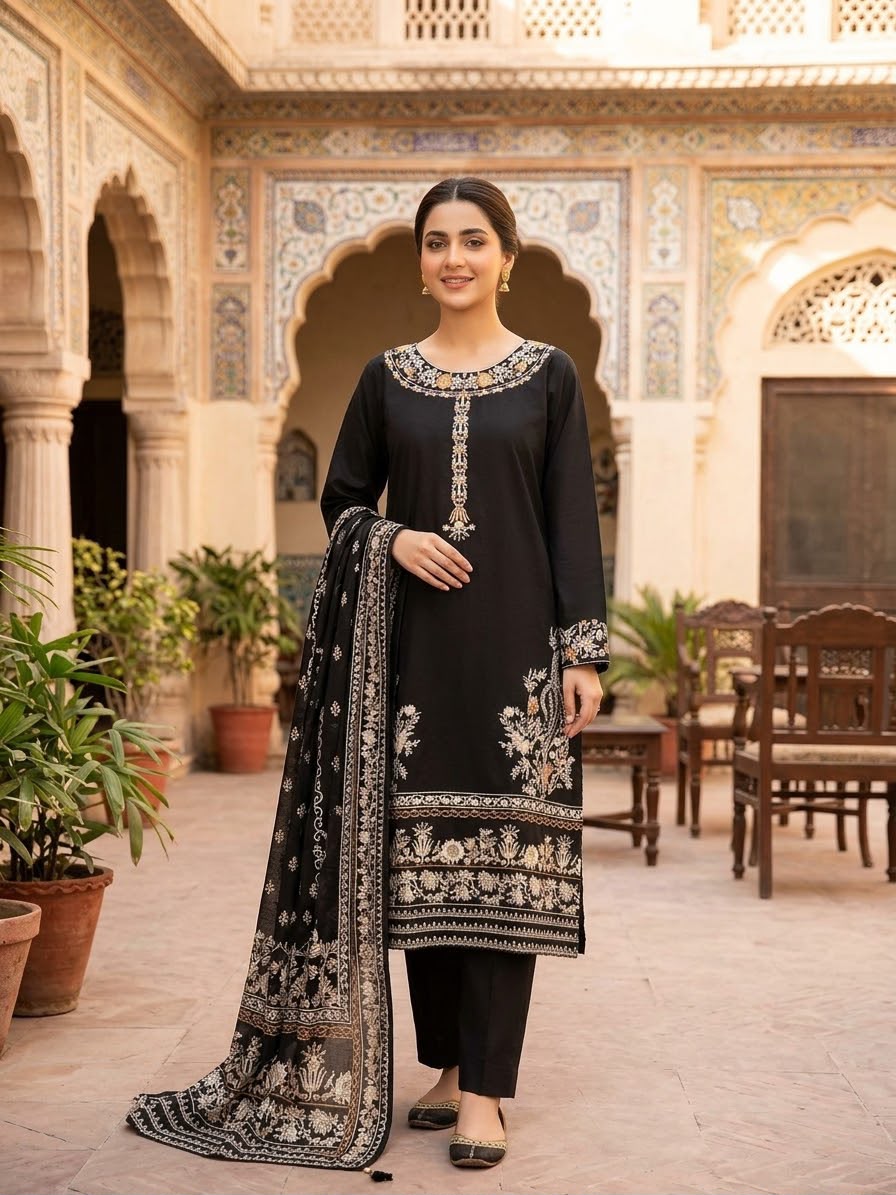 Winter Cotton Embroidered Stitch 3pc