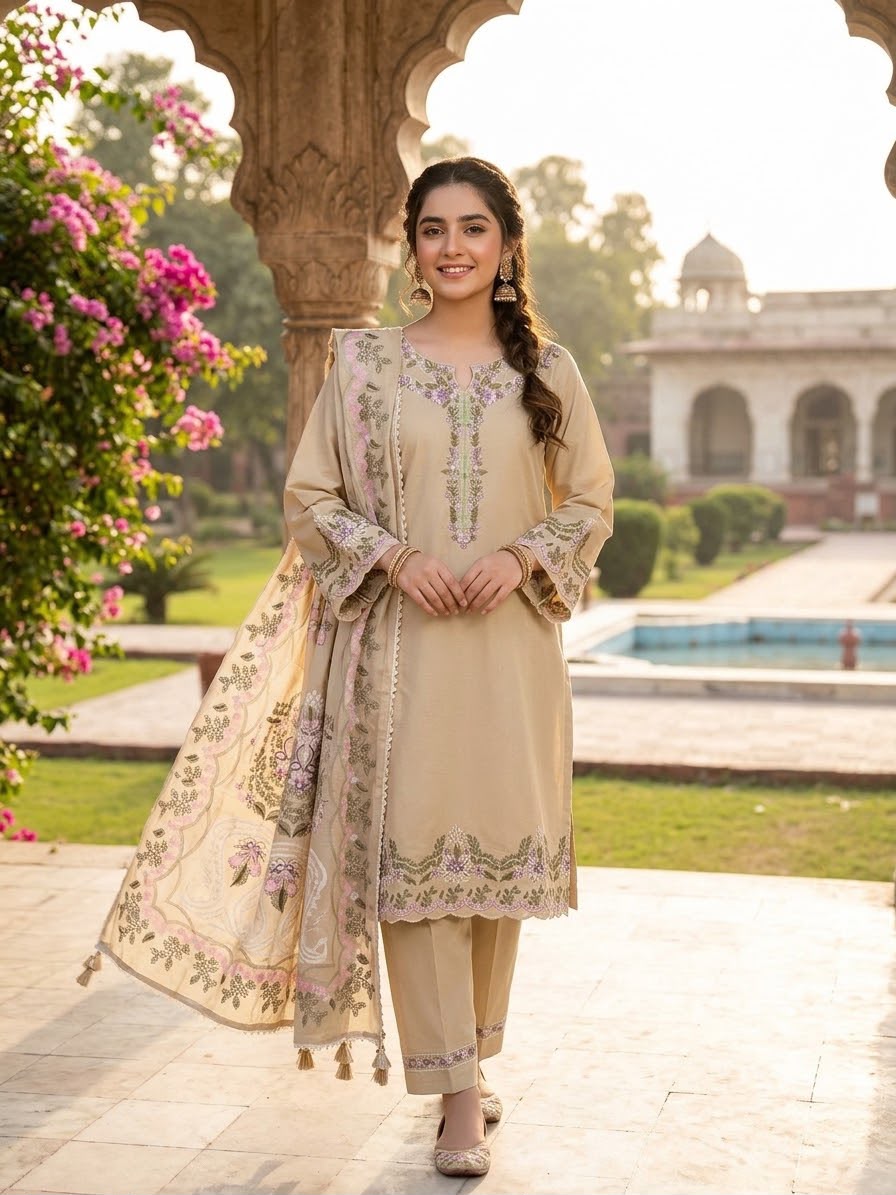 Winter Cotton Embroidered Stitch 3pc