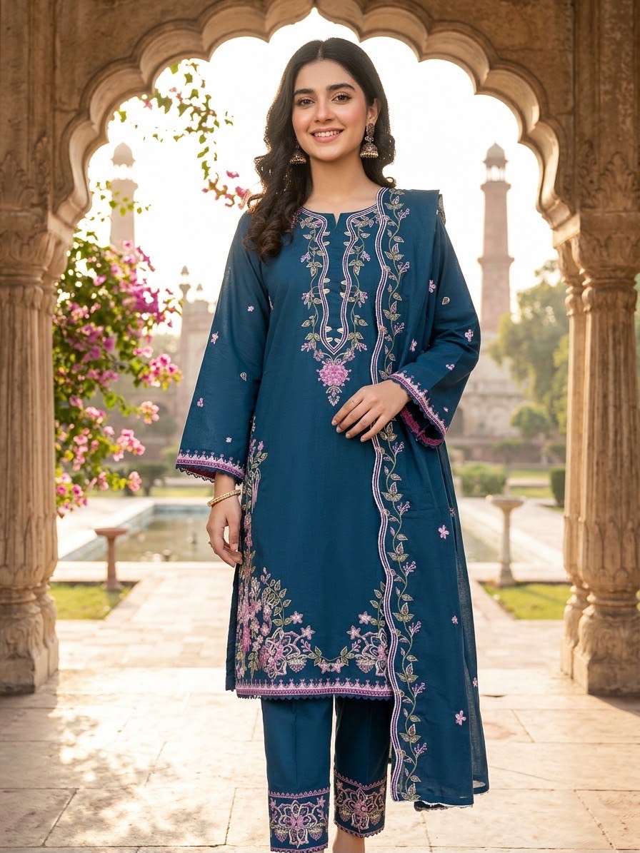 Stuff ( Dhanak )  Embroidered Stitch 3pc