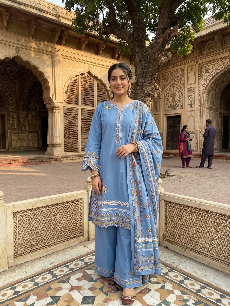 Winter Cotton Embroidered Stitch 3pc