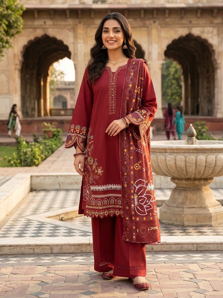 Winter Cotton Embroidered Stitch 3pc