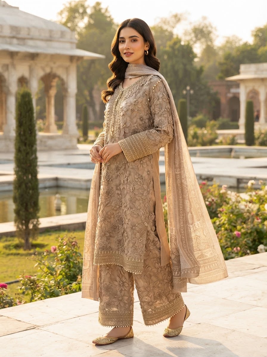 Winter Cotton  Embroidered Stitch 3pc