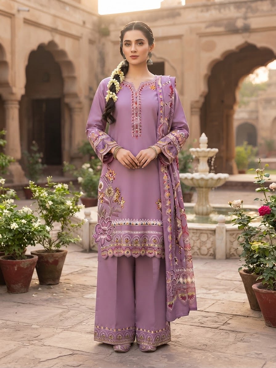 Winter Cotton Embroidered Stitch 3pc