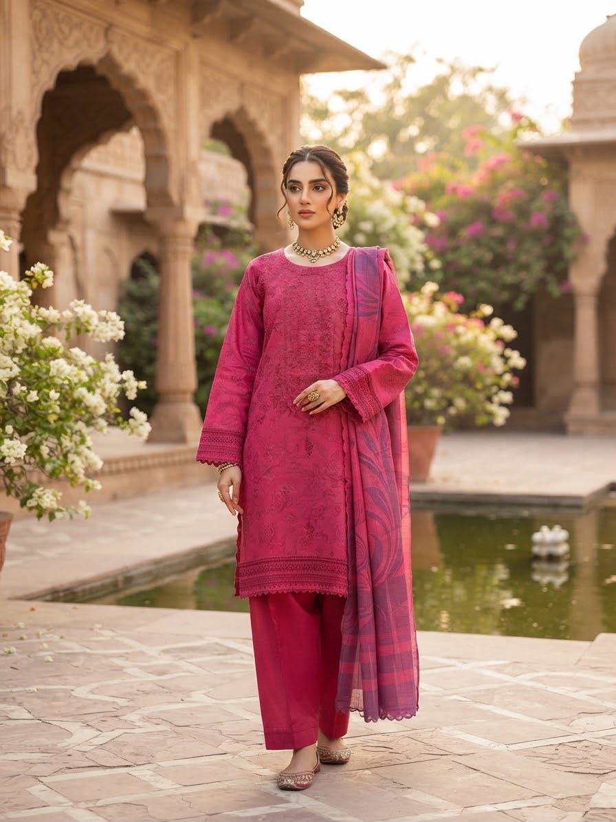 Winter Cotton Embroidered Stitch 3pc
