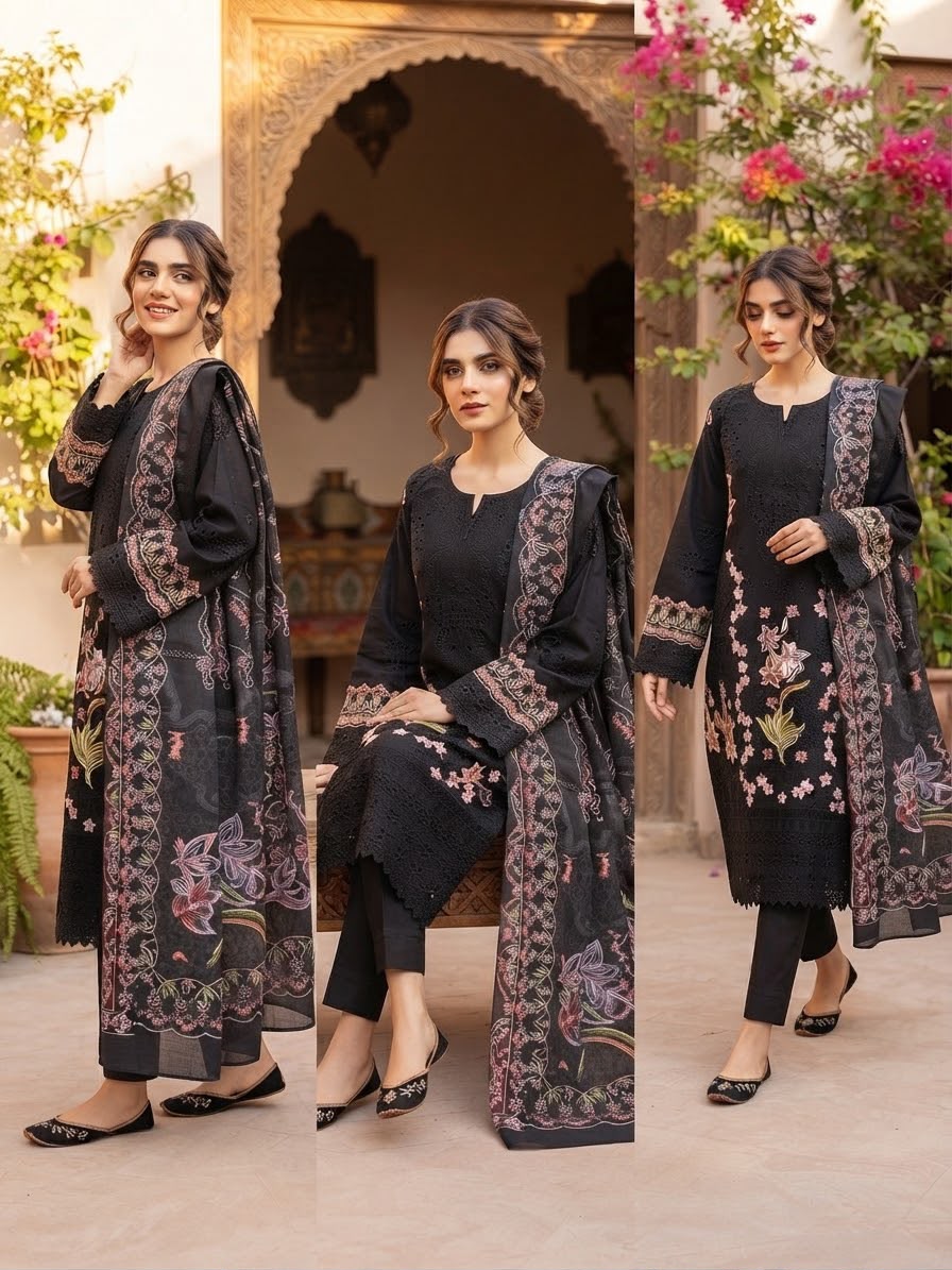 Winter Cotton Embroidered Stitch 3pc