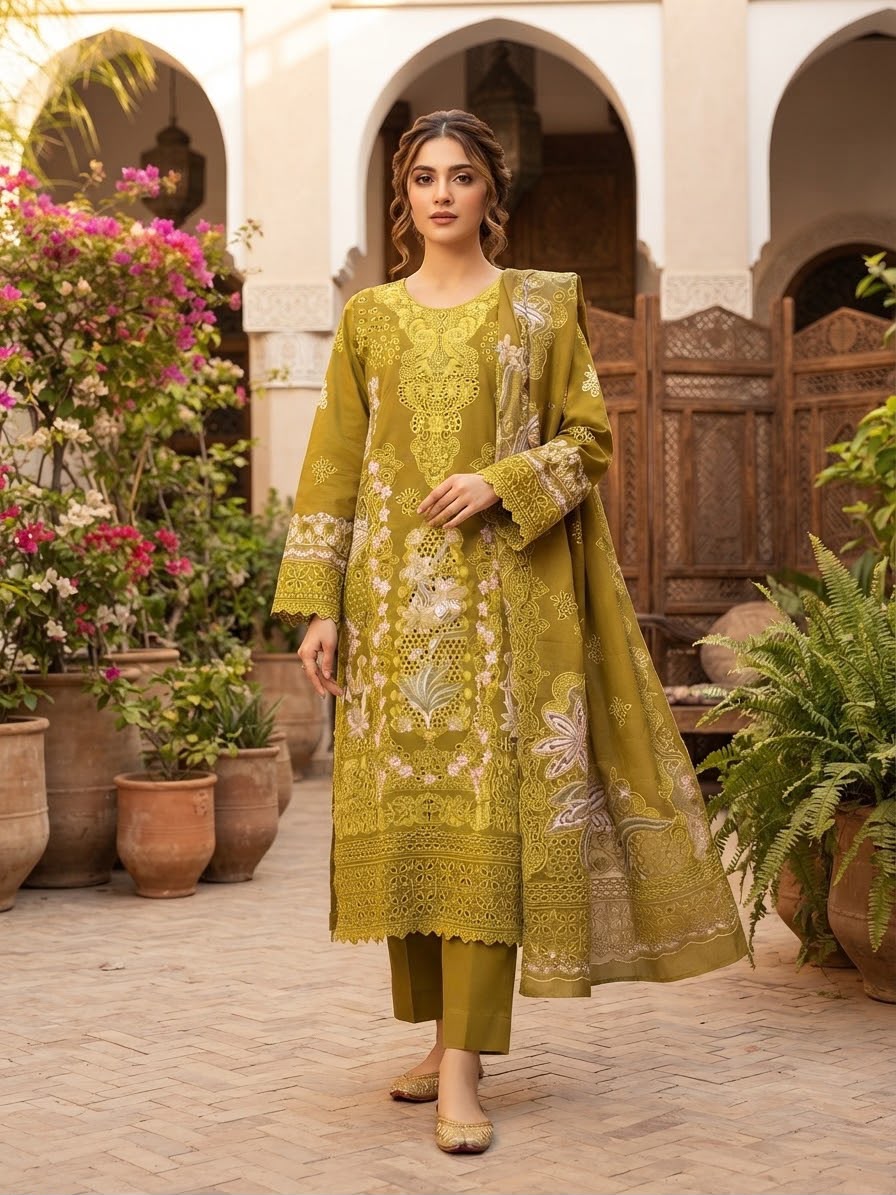 Winter Cotton Embroidered Stitch 3pc