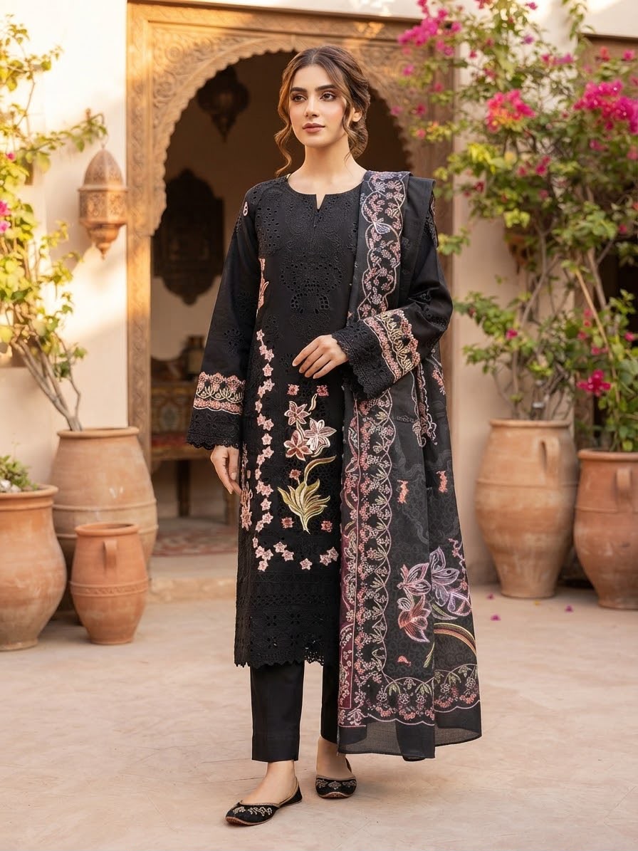 Winter Cotton Embroidered Stitch 3pc
