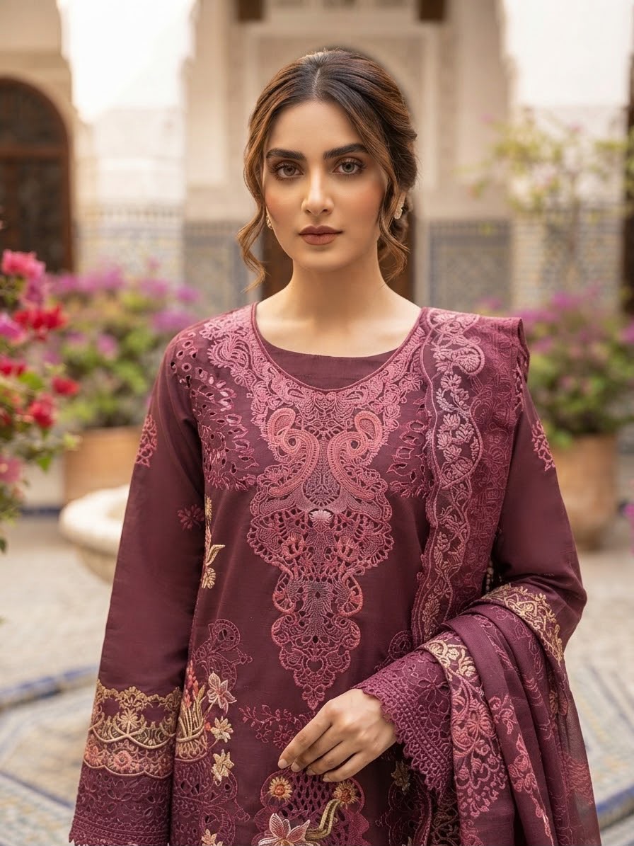 Winter Cotton Embroidered Stitch 3pc