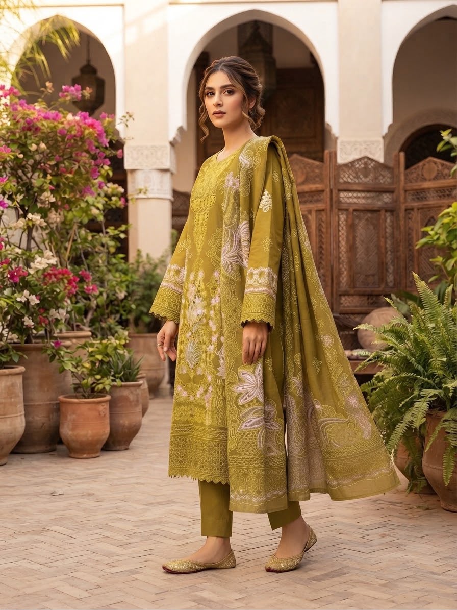 Winter Cotton Embroidered Stitch 3pc