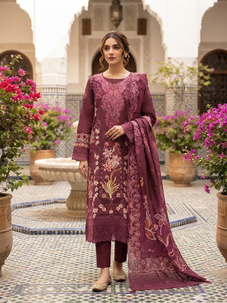 Winter Cotton Embroidered Stitch 3pc
