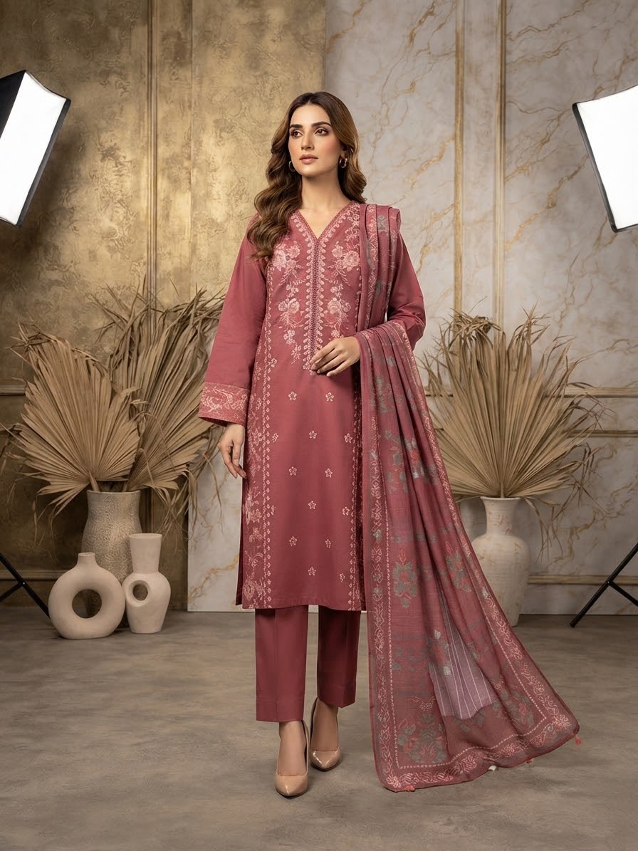 Winter Cotton Embroidered Stitch 3pc
