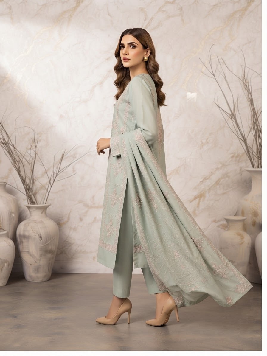 Winter Cotton Embroidered Stitch 3pc