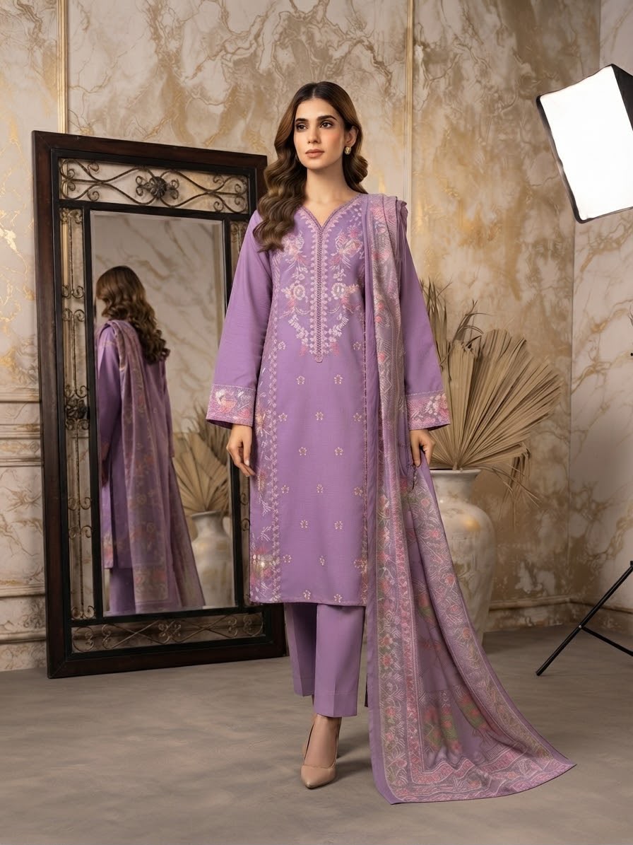 Winter Cotton Embroidered Stitch 3pc