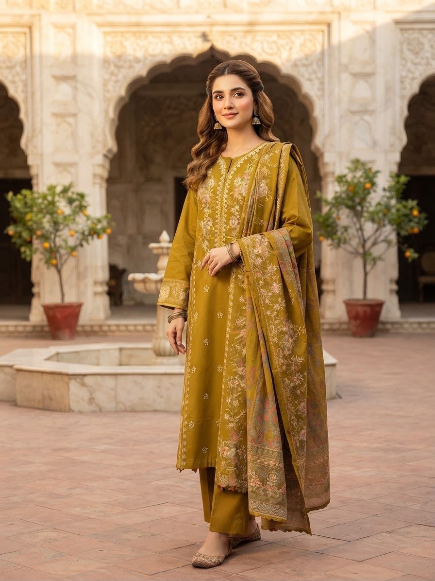 Winter Cotton Embroidered Stitch 3pc