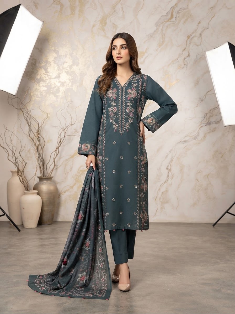 Winter Cotton Embroidered Stitch 3pc