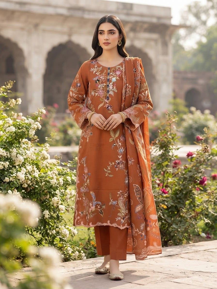 Winter Cotton Embroidered Stitch 3pc