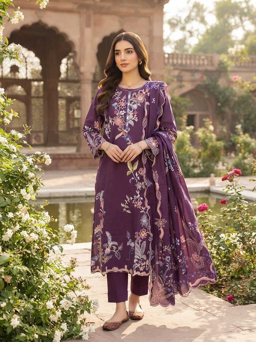 Winter Cotton Embroidered Stitch 3pc