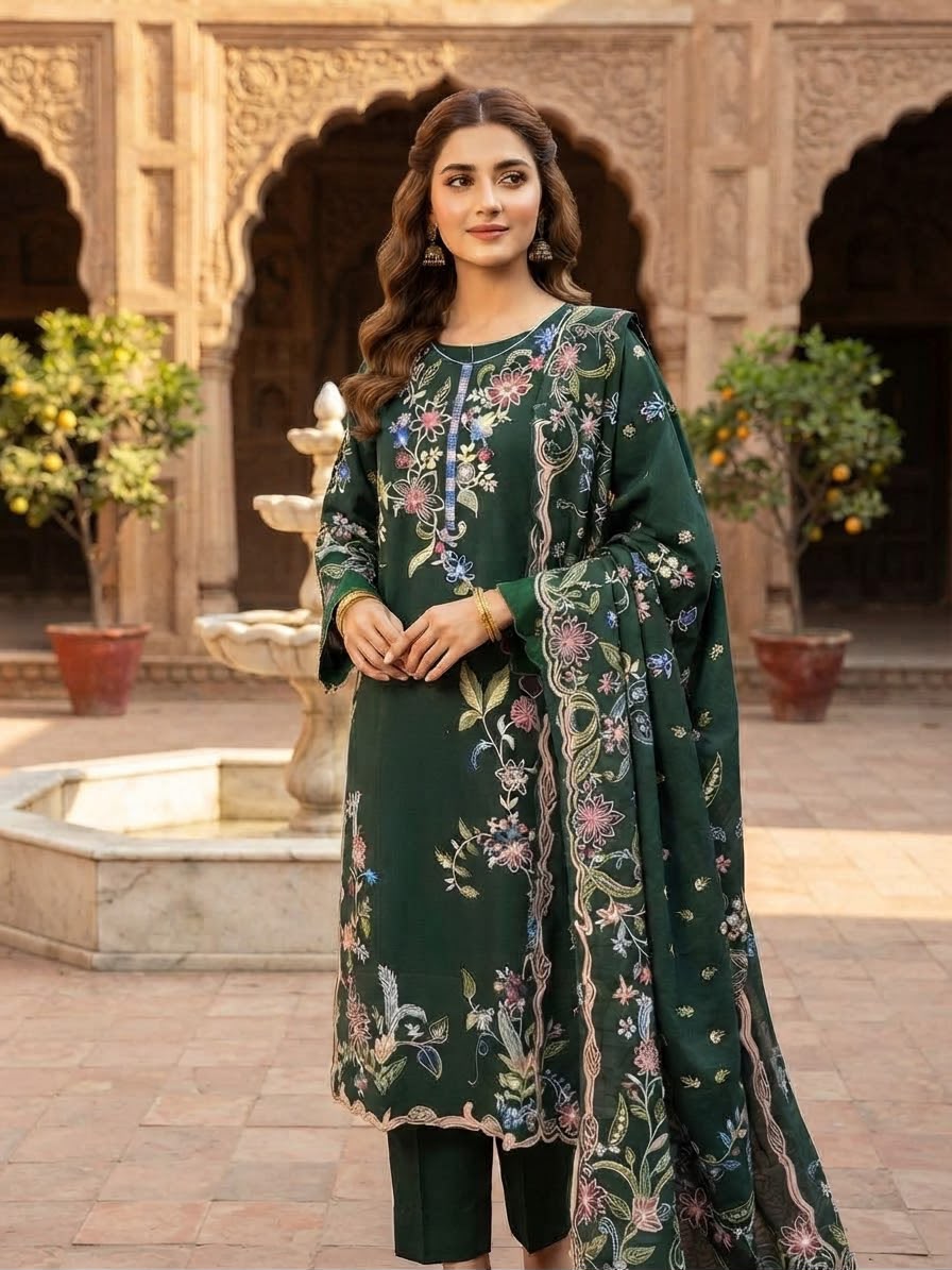 Winter Cotton Embroidered Stitch 3pc