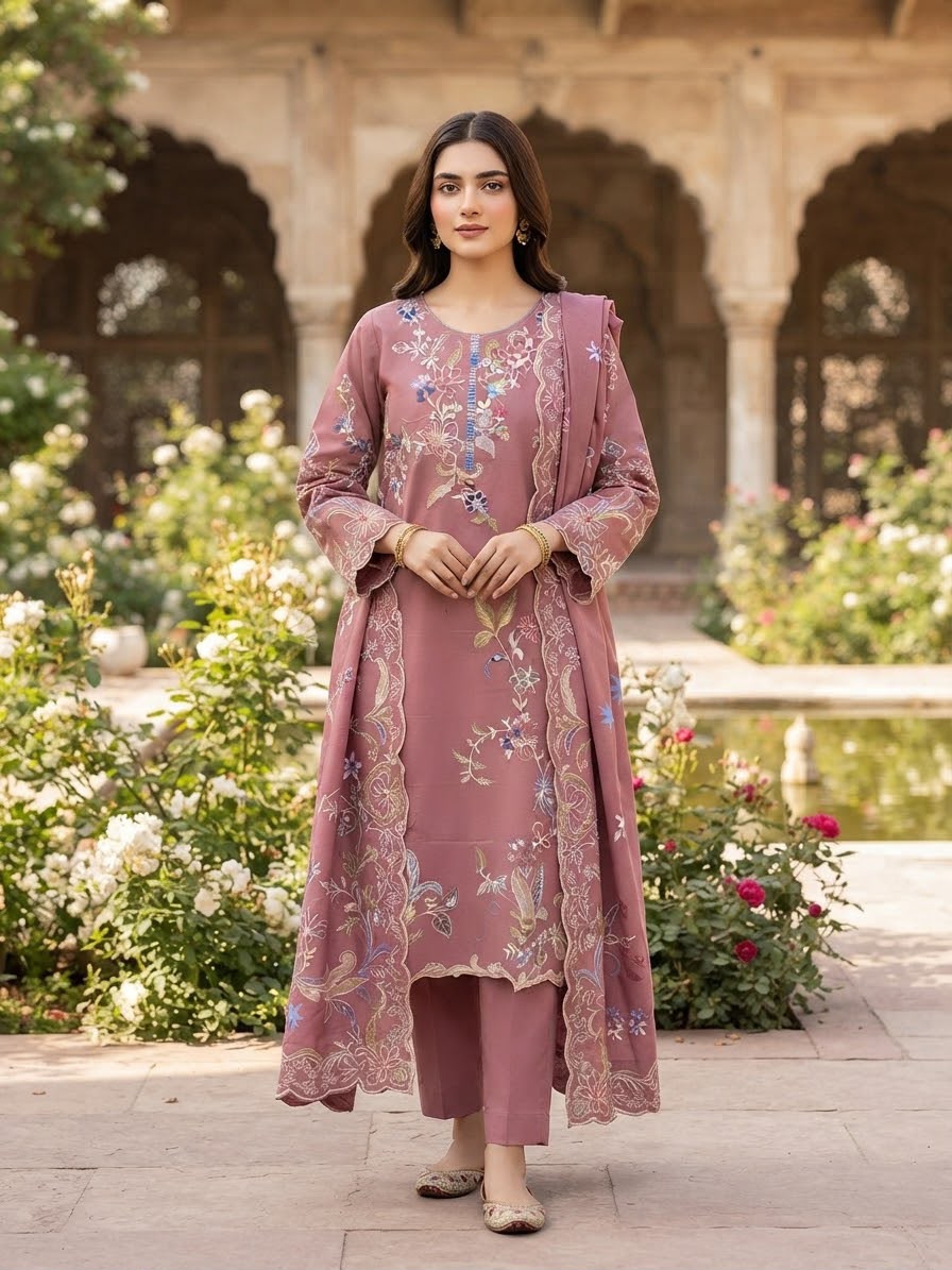Winter Cotton Embroidered Stitch 3pc