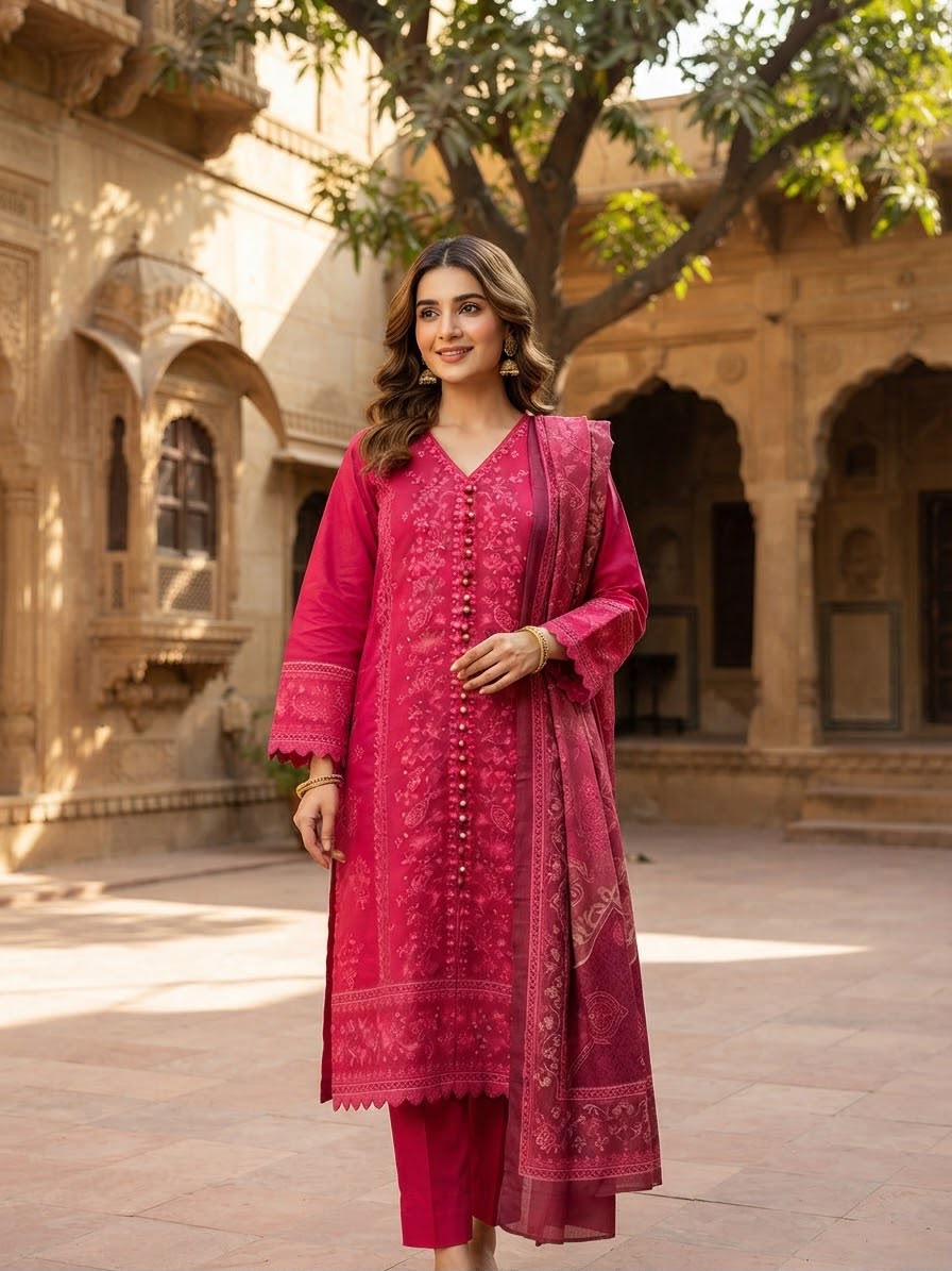 Winter Cotton Embroidered Stitch 3pc