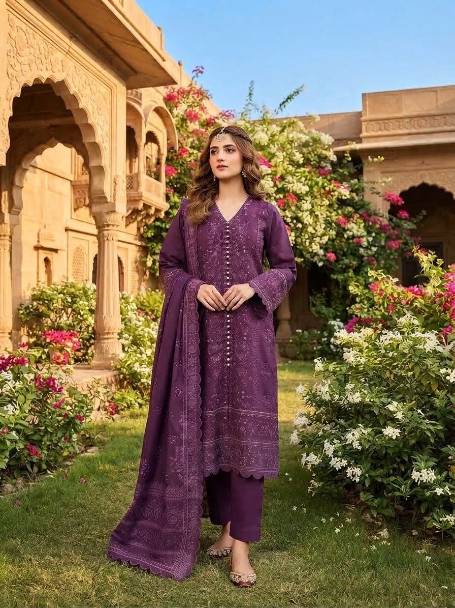 Winter cotton Embroidered Stitch 3pc