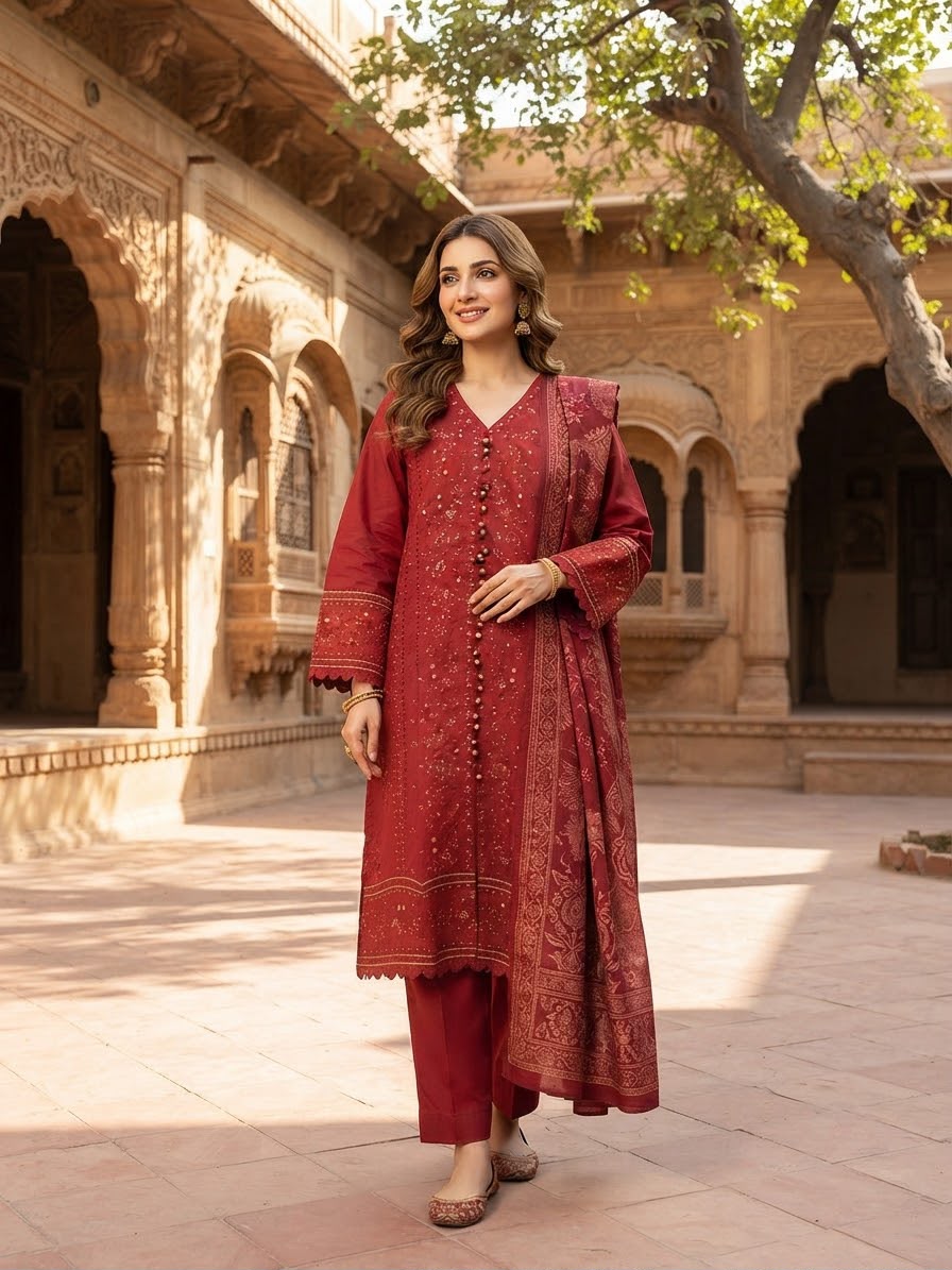 Winter Cotton Embroidered Stitch 3pc