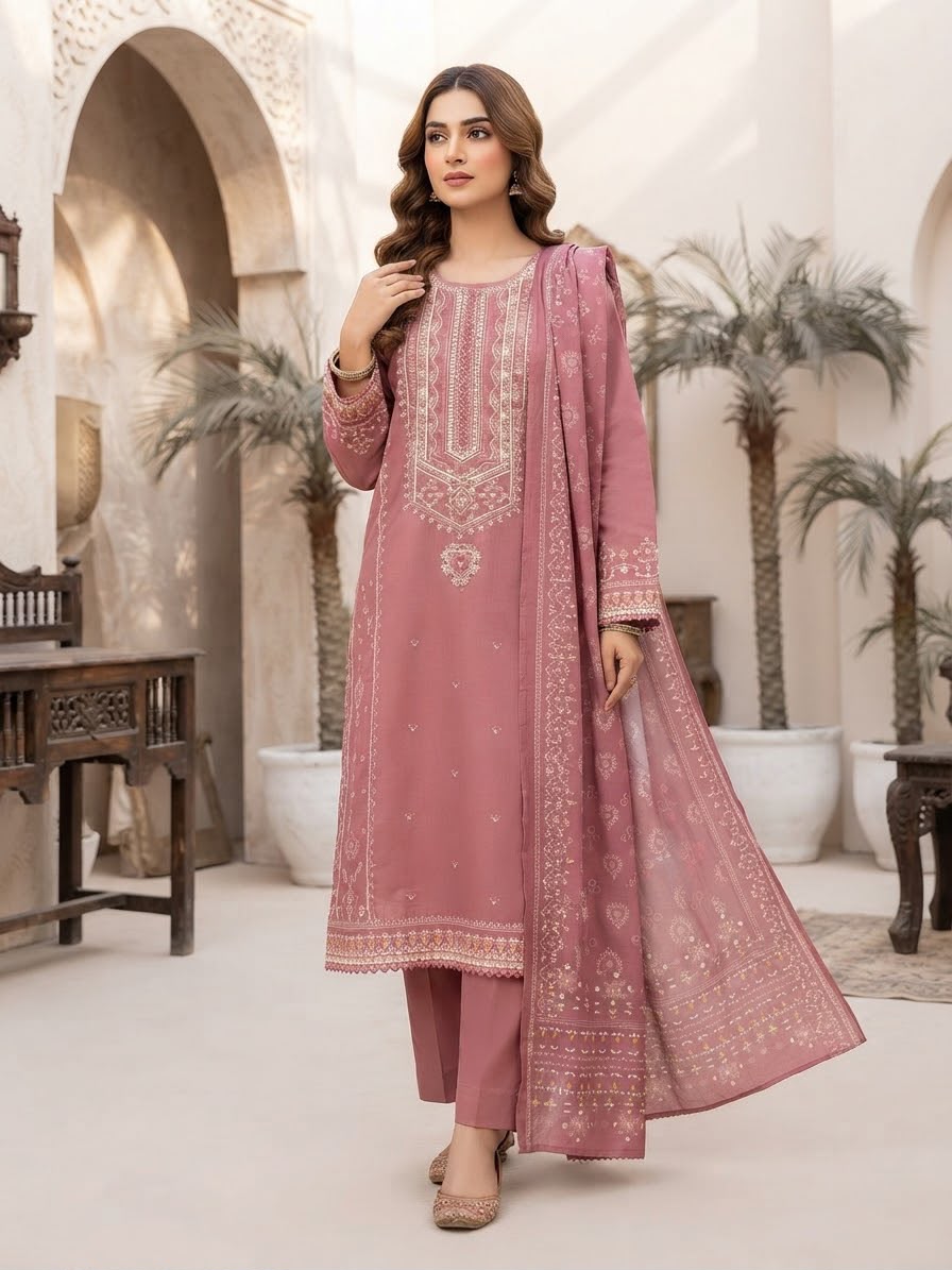 Winter Cotton Embroidered Stitch 3pc