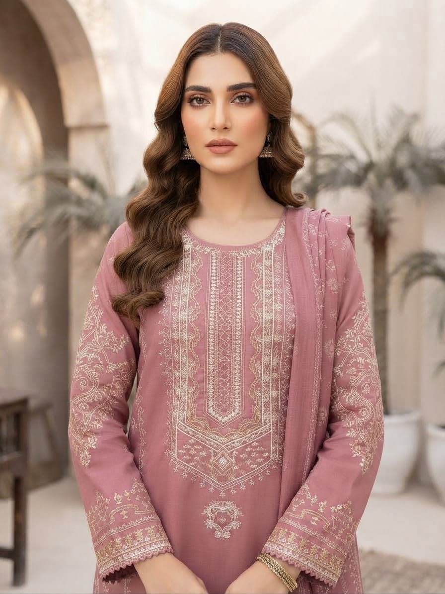 Winter Cotton Embroidered Stitch 3pc